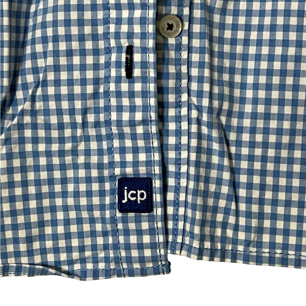 JCP | Blue/white checkered plaid cotton button down long sleeve shirt si… - Picture 5 of 12
